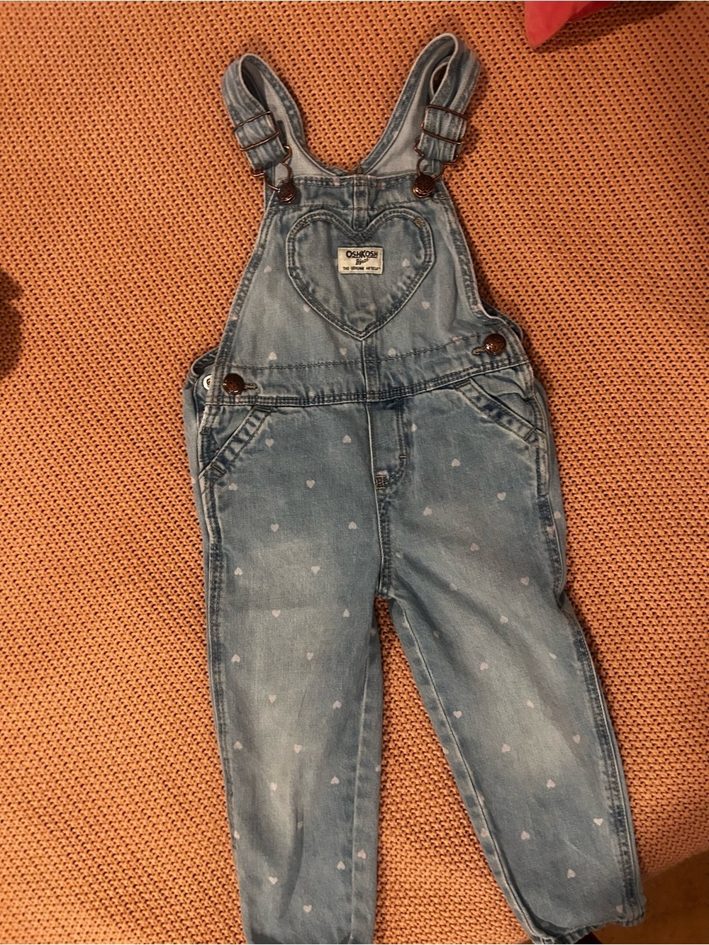 OshKosh B'gosh Light Blue Denim Heart-Print Overalls